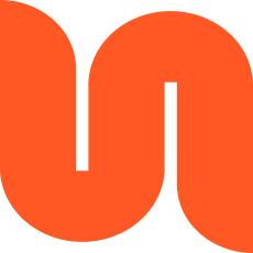Orange abstract shape resembling a stylized lowercase 'u'.