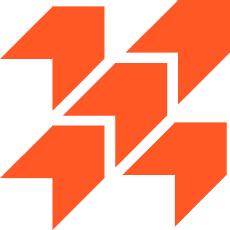 Orange geometric logo with interlocking shapes on white background.